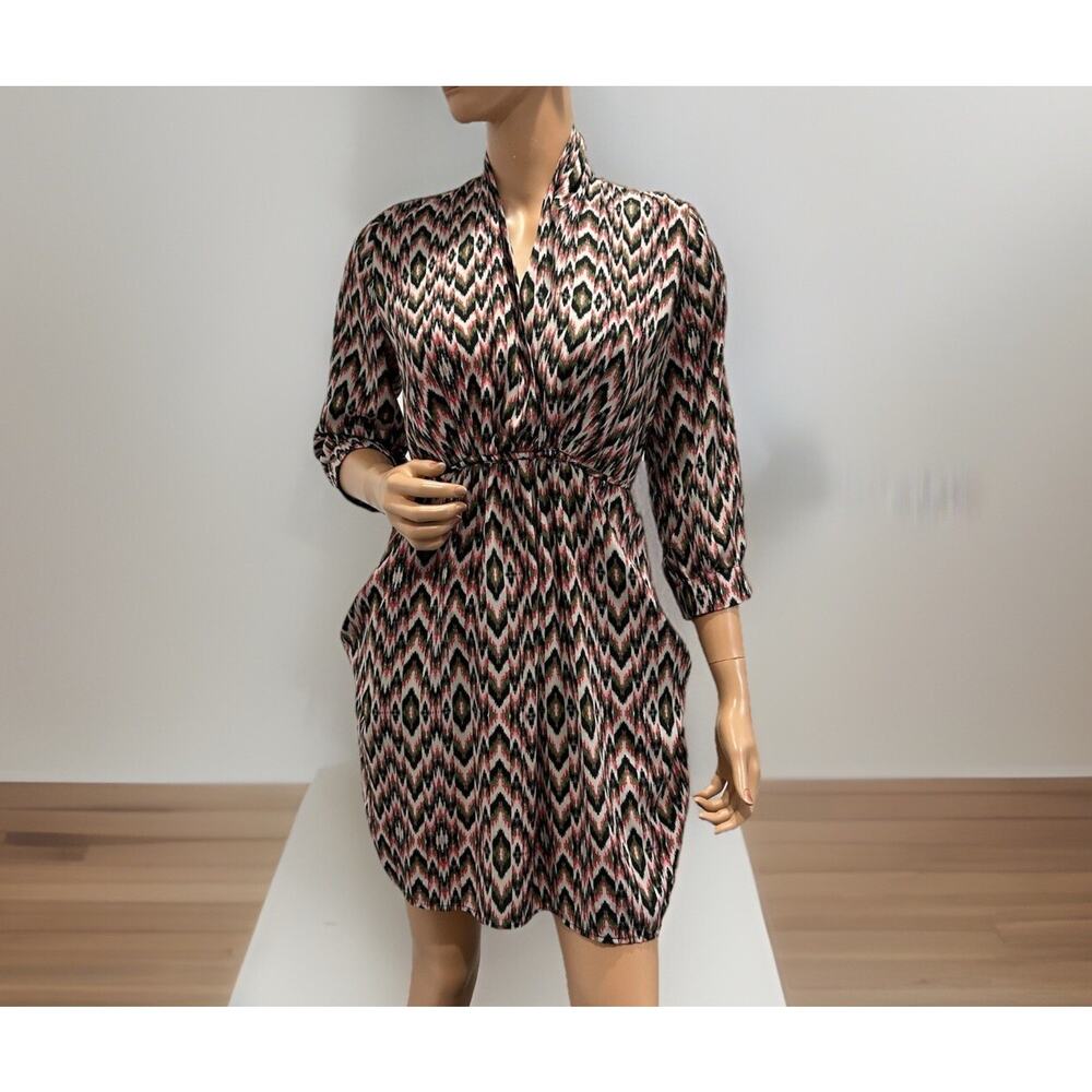 Retro Bubble Dress collective concepts Flame Stitch Pattern Small Pockets Belt